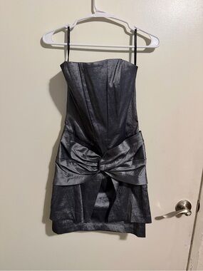 Jessica McClintock Gunmetal Strapless Mini Dress with Bow